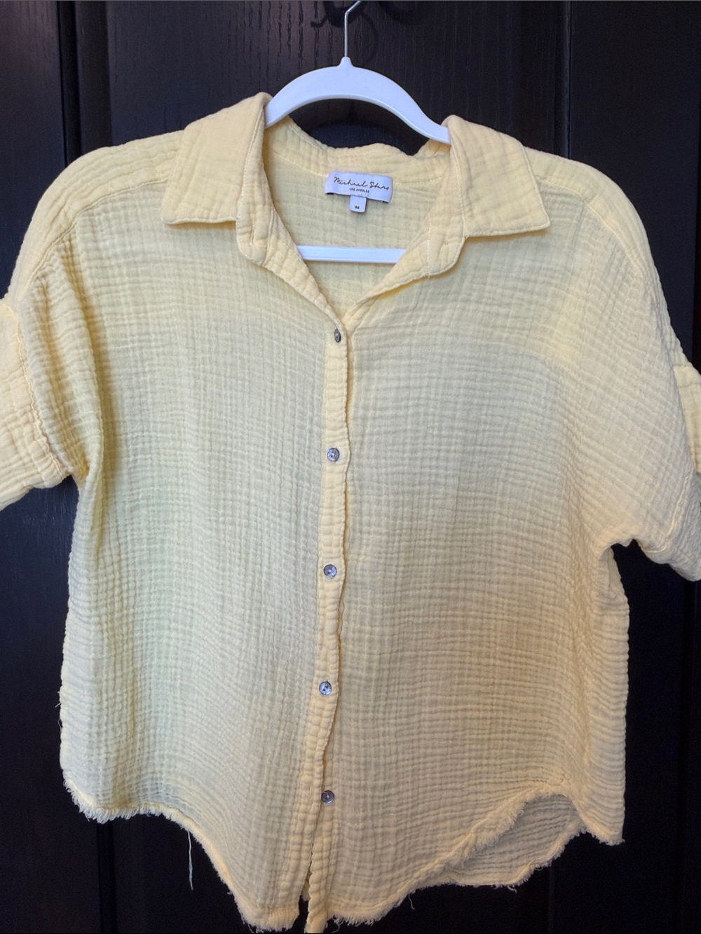 Michael Stars Soft Yellow Cotton Gauze Button-Down Shirt. Size medium